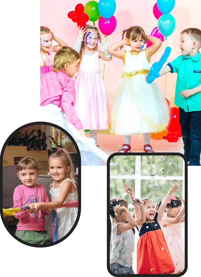 Children enjoying playful moments together at a party.
